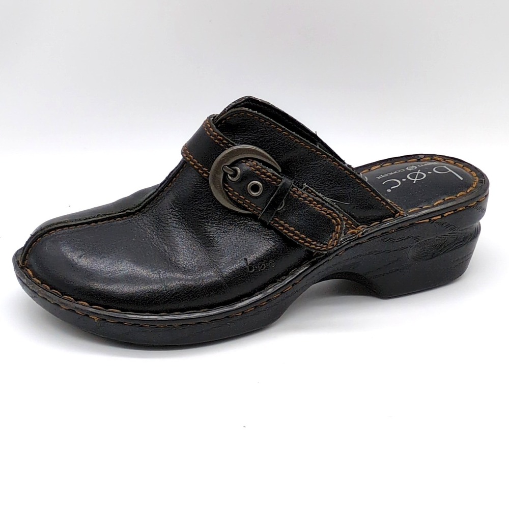 b.o.c. Shoes Womens Black 8 Leather Mule Clogs Buckle‎ Strap Comfort BC3635